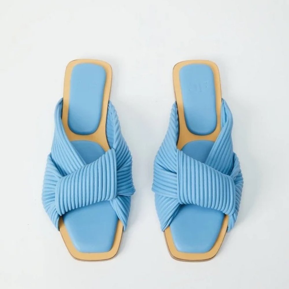 Blue Flat Slide Sandals